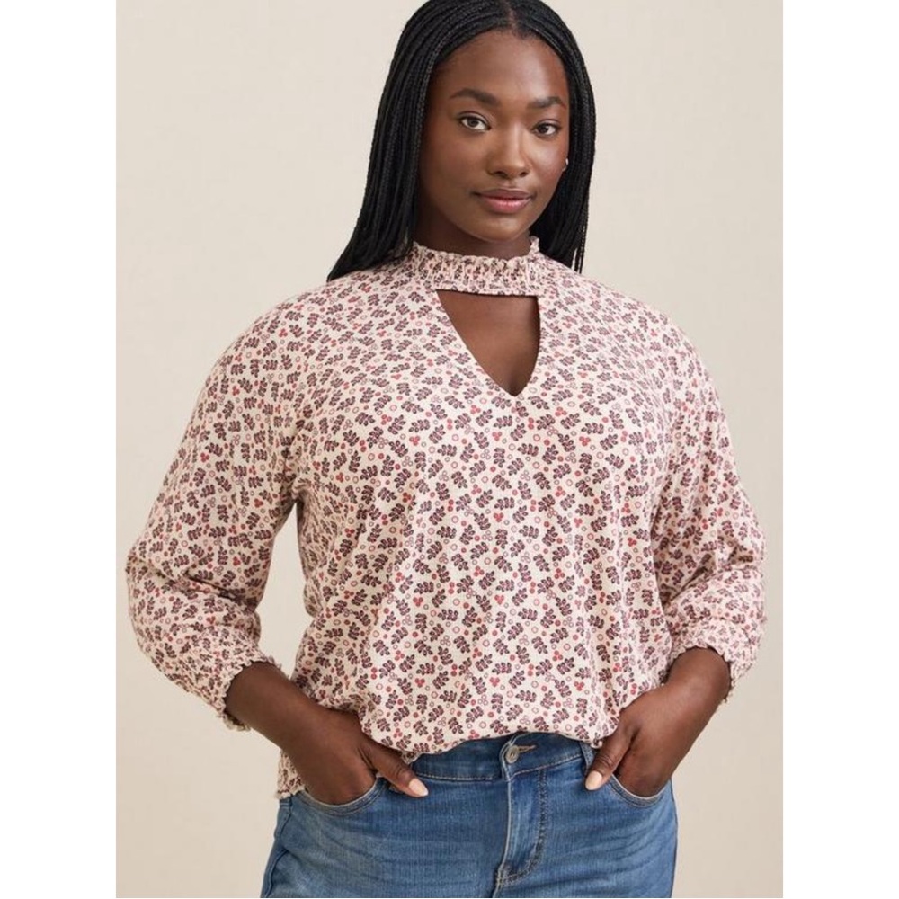 Torrid Women’s Textured Jersey Choker Neck Smocked Bottom Blouse